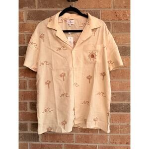 Simply Southern Mens Beige Cotton Button Down Palm Trees Size Large NWT